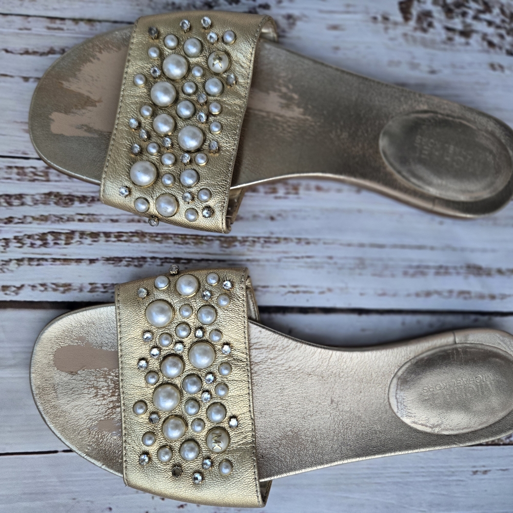 Michael Kors Gold Crystal Embellished Sandals